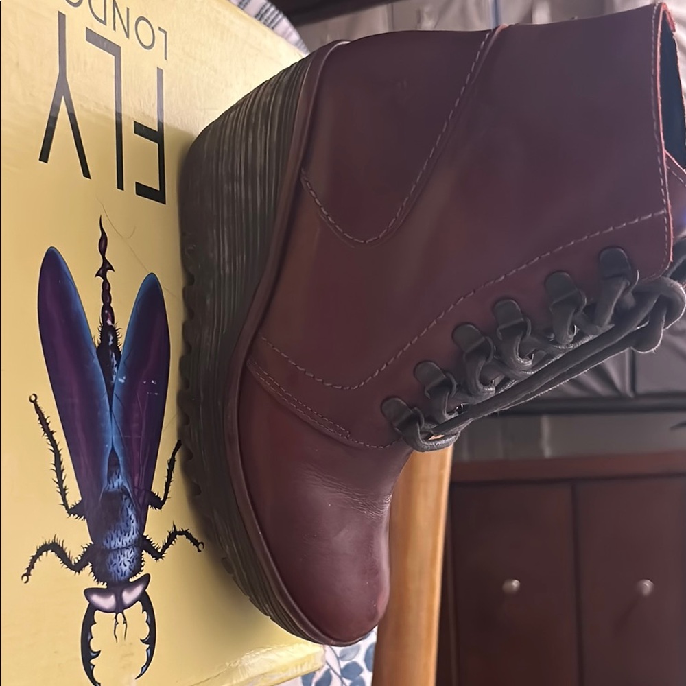 Fly London Burgundy Leather Ankle Boots